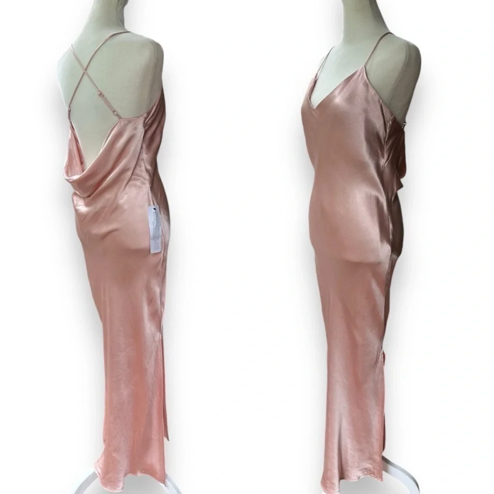 New Topshop Cowl Back Satin Midi Slip Dress in Blush | Size 4